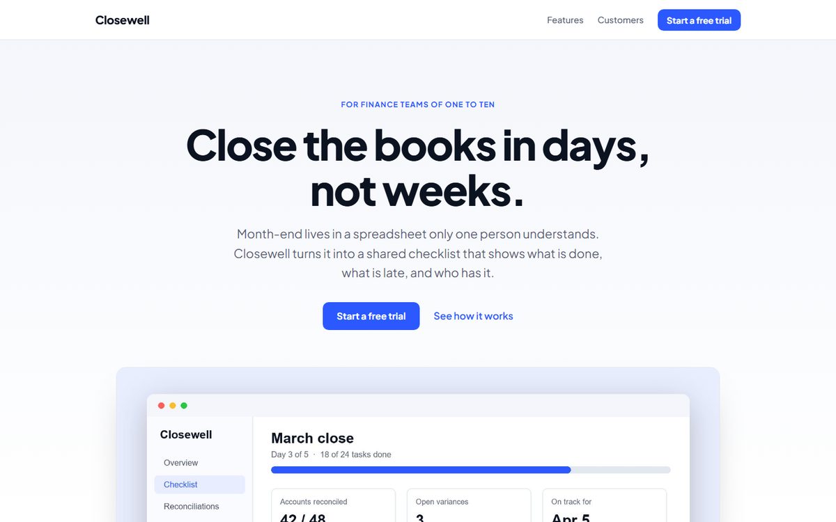 The Startup/B2B Landing template filled in for a sample finance software company: headline, sign-up button and a product screenshot